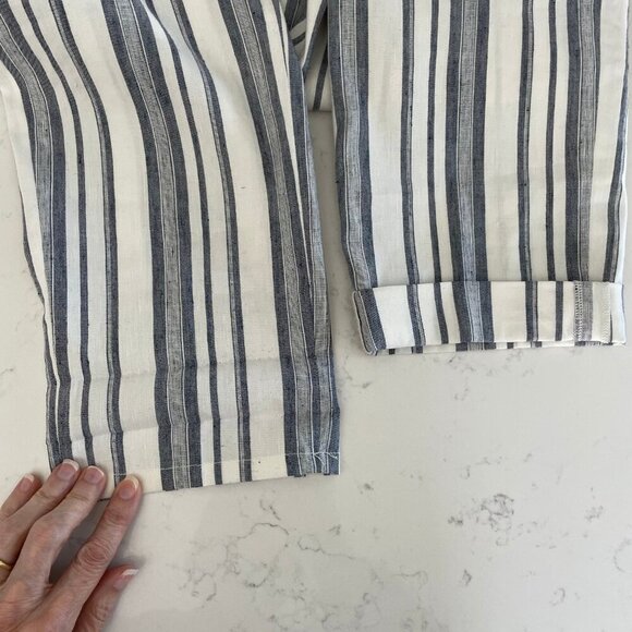 RW&CO. Stylish Comfy Linen + Poly Pleated Front Striped Pants Blue Cream Sz S - Picture 9 of 12